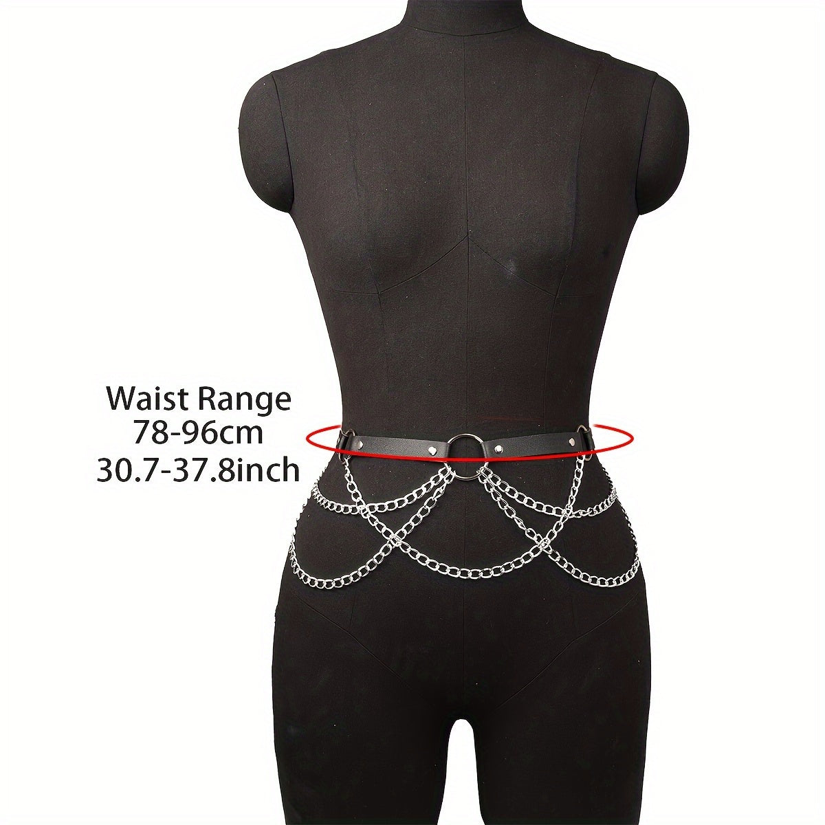 1pc Gothic Black PU Leather Waist Chain Belt With Chain Pendant Adjustable Harness Belt