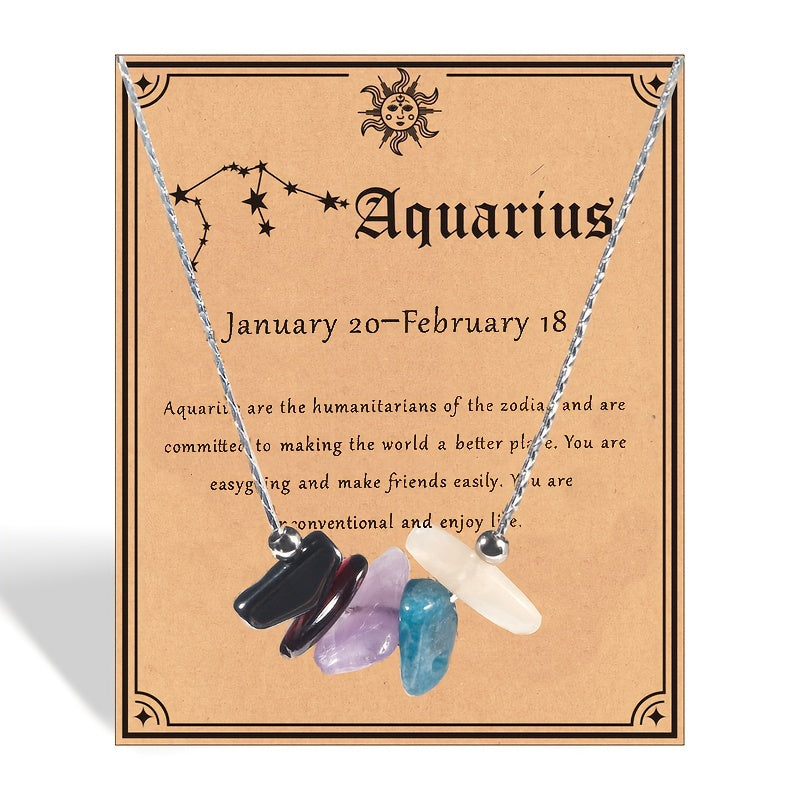 1pc Zodiac Gemstone Necklace with Astrological Card - Perfect Holiday Gift for Gemini, Aries, Leo - Star Sign Stones Pendant with Personality Traits Overview