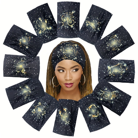 Zodiac-Inspired Boho Style Headbands: Yoga, Outdoor, And Fitness Compatible Hair Accessories for Women - Polyester Knit, Suitable for Normal Hair Types