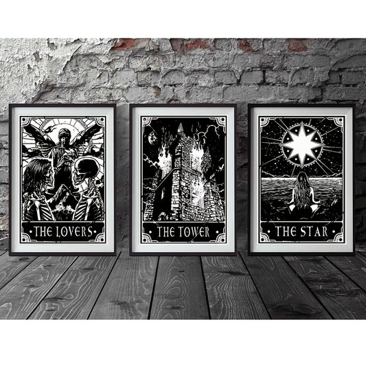 6pcs/set Black White Tarot Posters Wall Art, Living Room Bedroom Modern Wall Painting No Frame