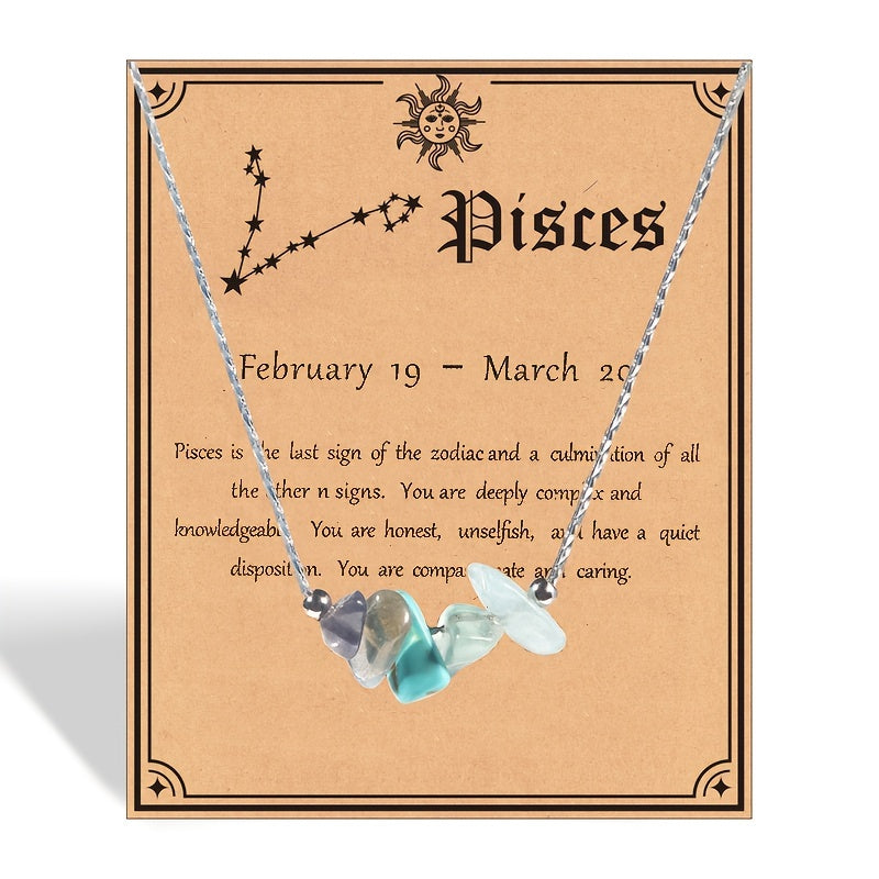 1pc Zodiac Gemstone Necklace with Astrological Card - Perfect Holiday Gift for Gemini, Aries, Leo - Star Sign Stones Pendant with Personality Traits Overview