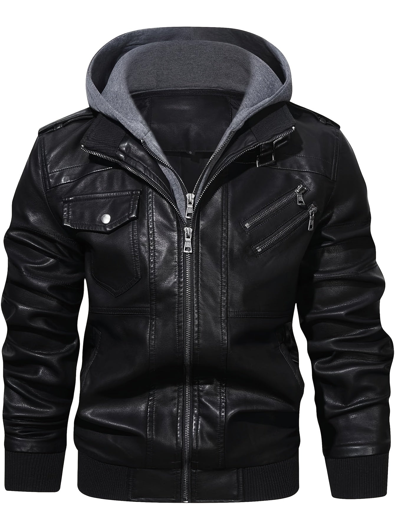 Men's Premium Hooded Jacket - Black, Regular Fit, Polyester Lining, Zip-Up, Multiple Pockets, Easy Care, Long Sleeve, Casual Style