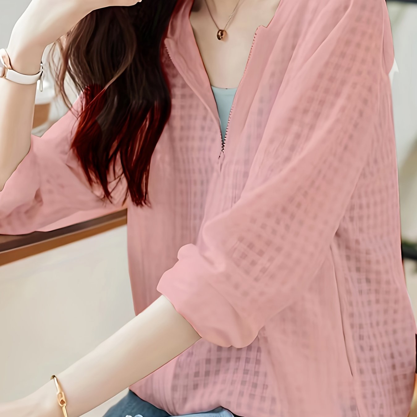 Lightweight Casual Summer Jacket for Women - Easy-Care Polyester, Stylish Solid Color Zip Coat