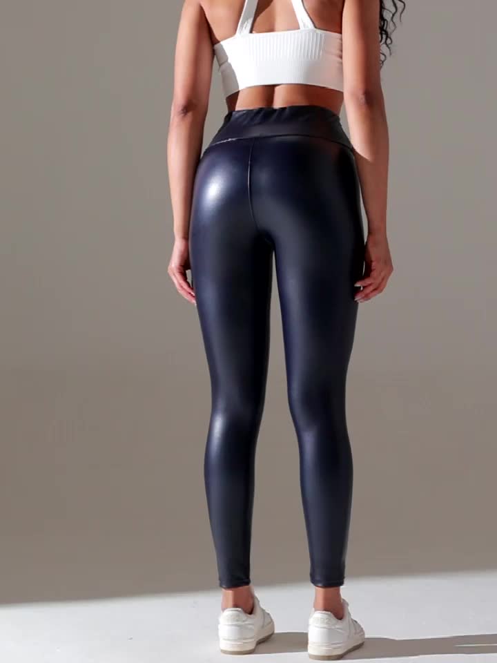 Chic Faux Leather High-Waist Leggings - Sleek Fit for a Sexy Silhouette, Versatile Fashion Wear for Nights Out