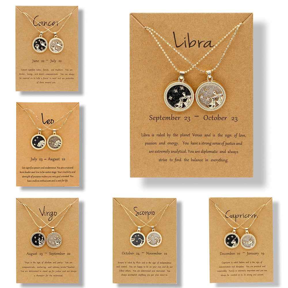 Fashion 12 Constellation Necklaces For Women Men Gold Chain Zodiac Sign Round Pendant Necklace Couple Jewelry Birthday Gift - Pedlar's Attic