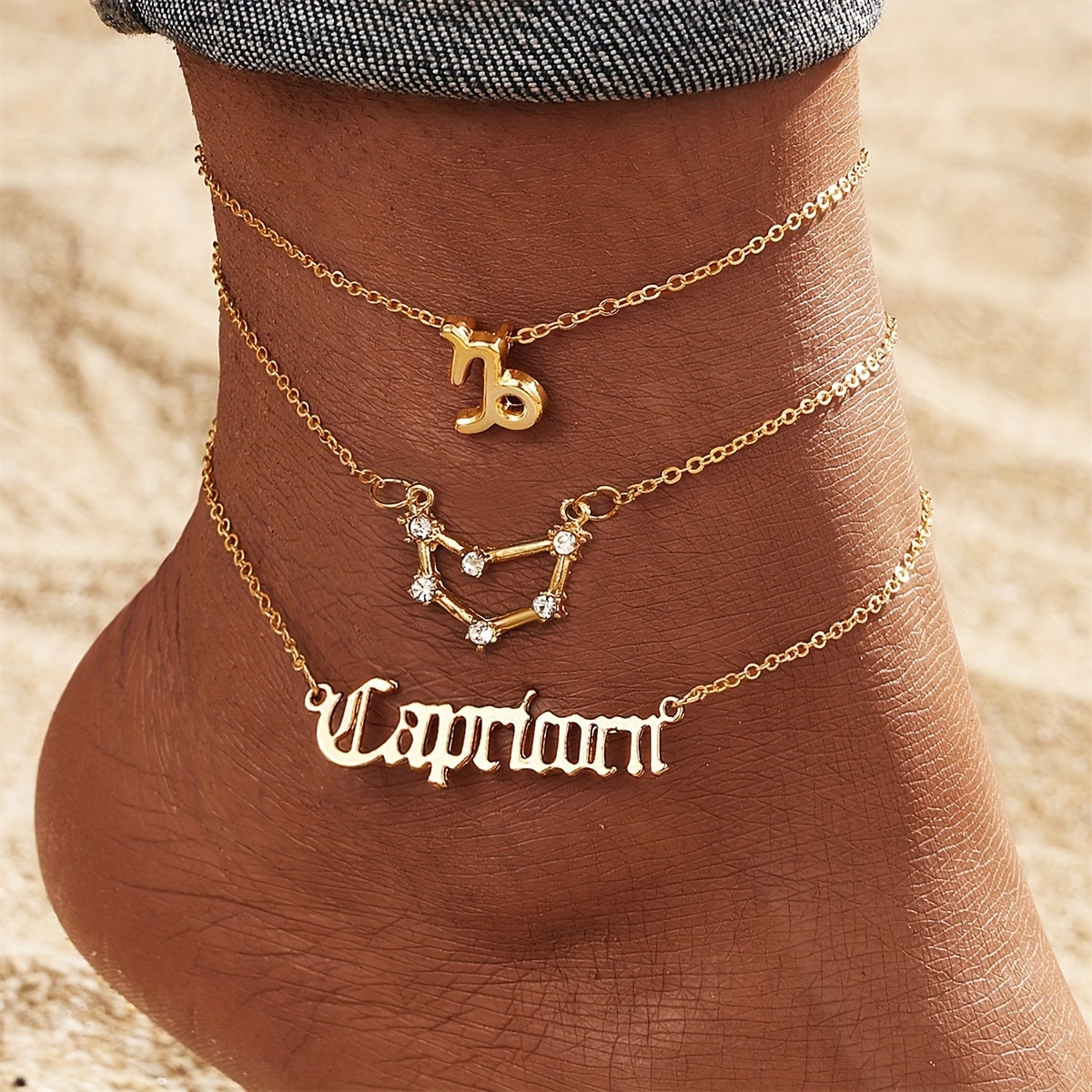 3pcs Set, Women'S Fashion Ankle Bracelets, Zodiac Sign Charm, Alloy with Synthetic Gemstones, Simple Style, All-Season Wear, Jewelry Accessories for Ladies