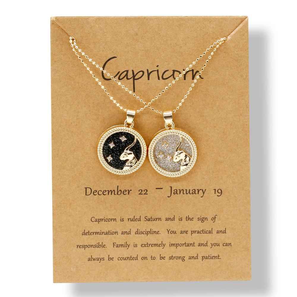 Fashion 12 Constellation Necklaces For Women Men Gold Chain Zodiac Sign Round Pendant Necklace Couple Jewelry Birthday Gift - Pedlar's Attic