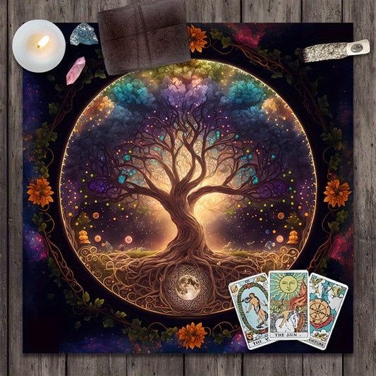 Tree Of Life Tarot Card Tablecloth - Polyester, Perfect For Witchcraft & Astrology Readings, Party Game Mat