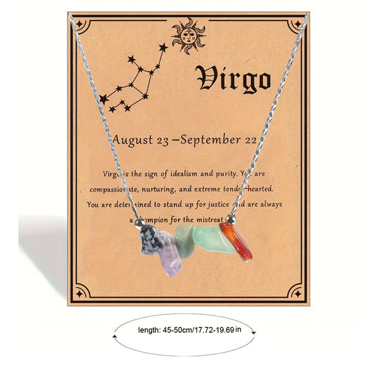 1pc Zodiac Gemstone Necklace with Astrological Card - Perfect Holiday Gift for Gemini, Aries, Leo - Star Sign Stones Pendant with Personality Traits Overview