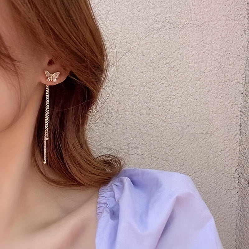 2pc One Two Wear Faux Diamond Butterfly Earrings Fairy Tassel Long Temperament Light Luxury Earrings, Ideal choice for Gifts
