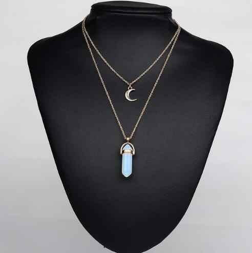 Artilady natural opal stone moon choker necklace stone crystal pendant - Pedlar's Attic