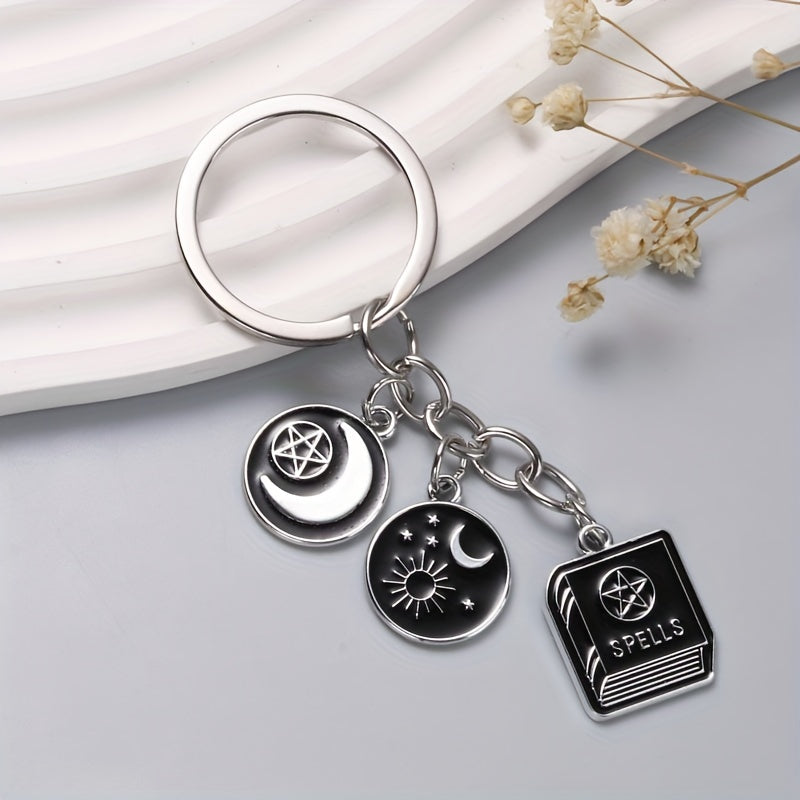 Alloy Keychains With Black Magic Book, Fashionable Accessories Keyring, Versatile Bag & Car Key Accessory, Ideal For Birthday & Anniversary