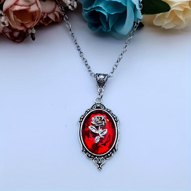 Gothic Style Rose Pattern Pendant Necklace, Wedding Banquet Party Jewelry Gifts For Men