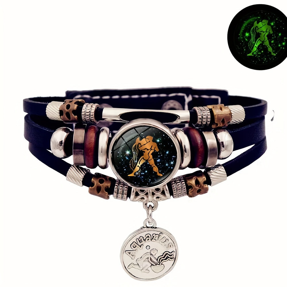 1pc 12 Zodiac Luminous Leather Bracelet Men Women Handmade Multilayer Beaded Bracelet Creative Hand Jewelry Bracelet Party Birthday Favors