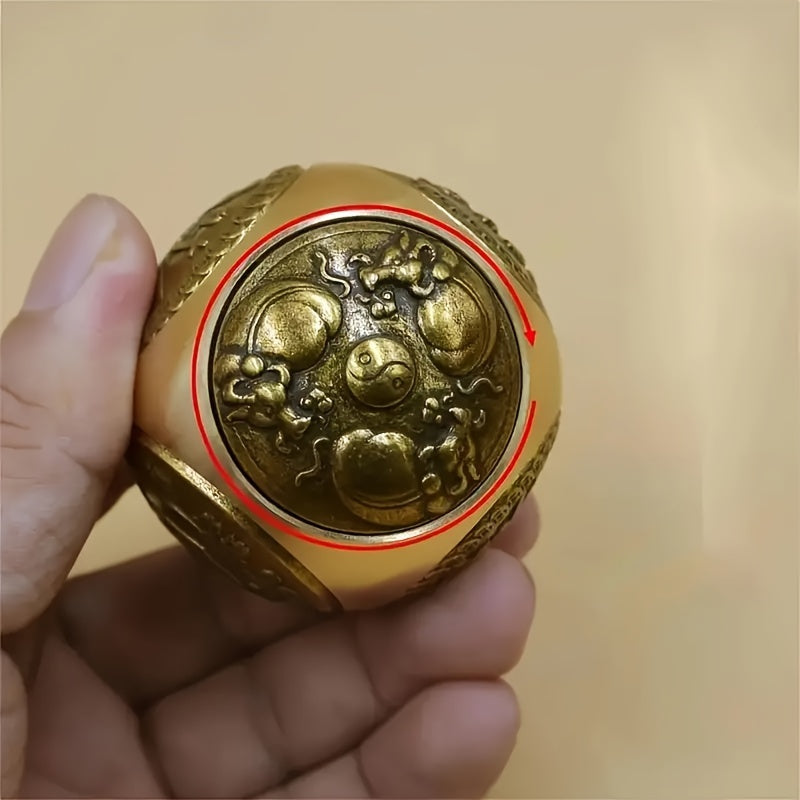 [Six-Sided Rotating Ball Charm] Elegant Brass Six-Sided Rotating Ball - Relax & Wealth Attraction, Handheld Feng Shui Lucky Charm with Yin Yang & Taihang Cypress Design, Ideal High-End Gift