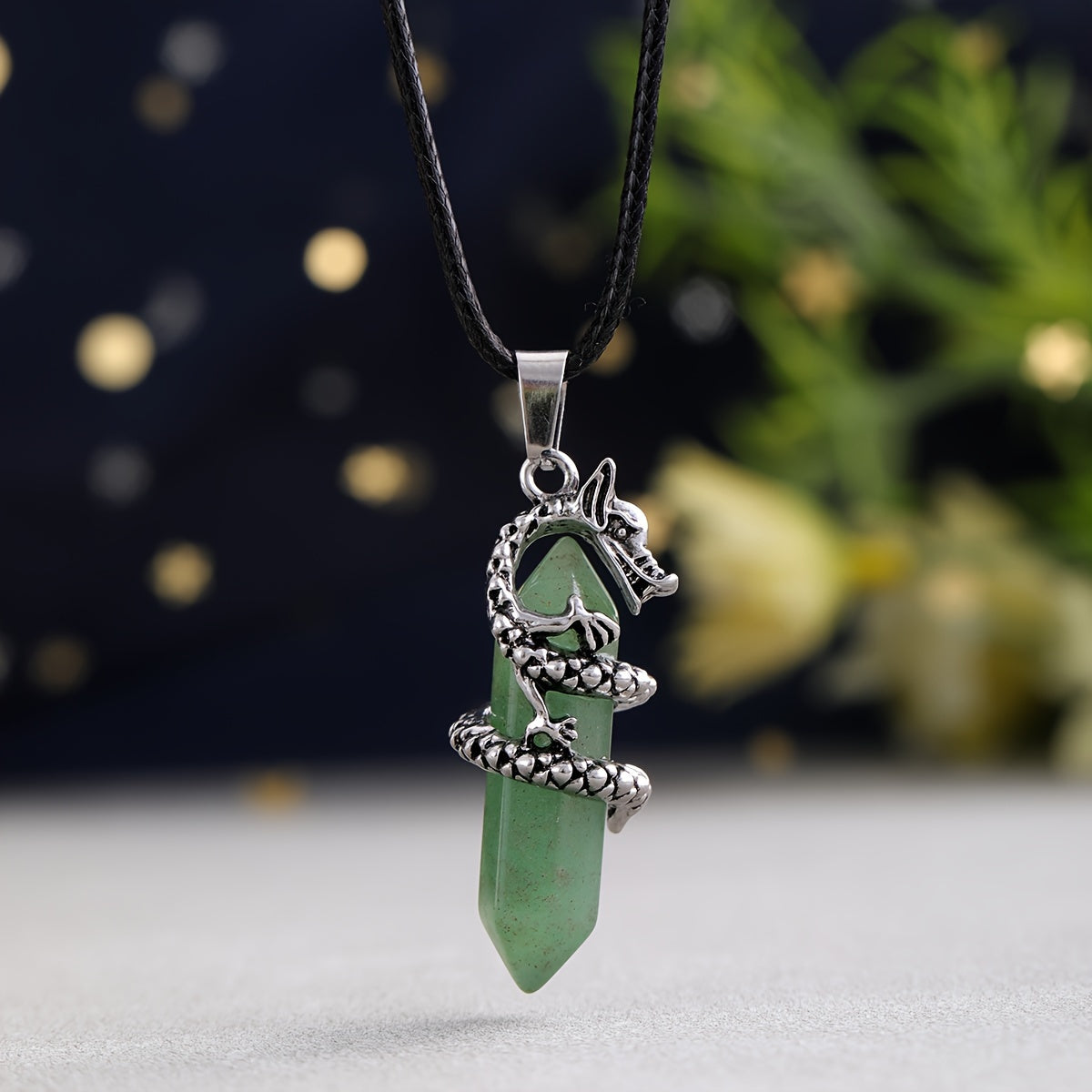 1pc Flying Dragon Pendant Necklace, Synthetic Faux Gemstone, Gun Black Plated, Double Pointed Hexagonal Column, Animal Pattern, Casual Style, February Birthstone, Ideal Gift for Special Occasions, DIY Jewelry for Men and Wome