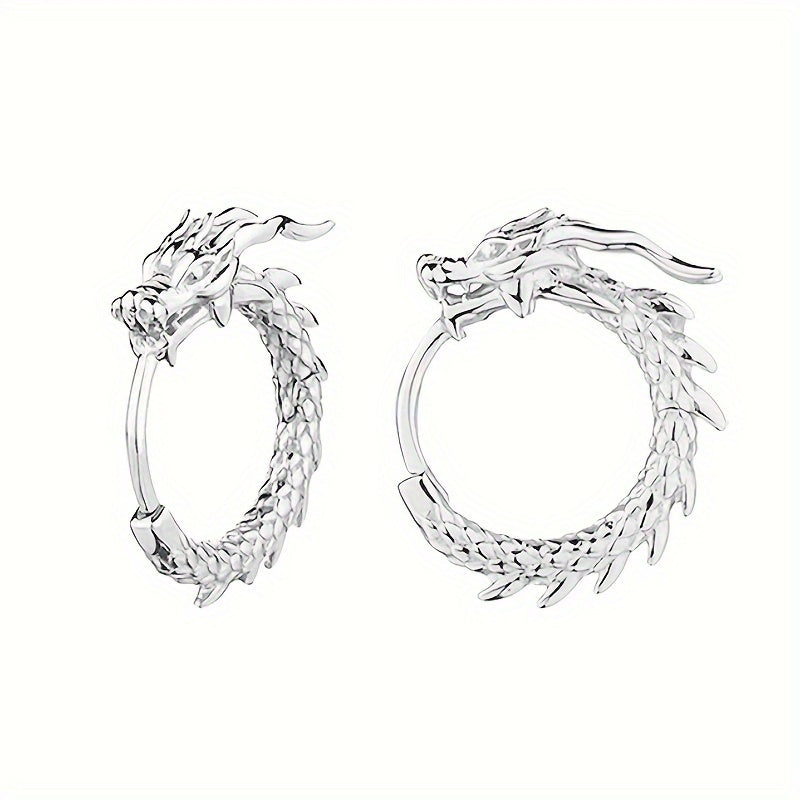 1 Pair Fashionable Punk Dragon Hoop Earrings for Men, Alloy Material with Alloy Ear Needle, Suitable for Daily Wear