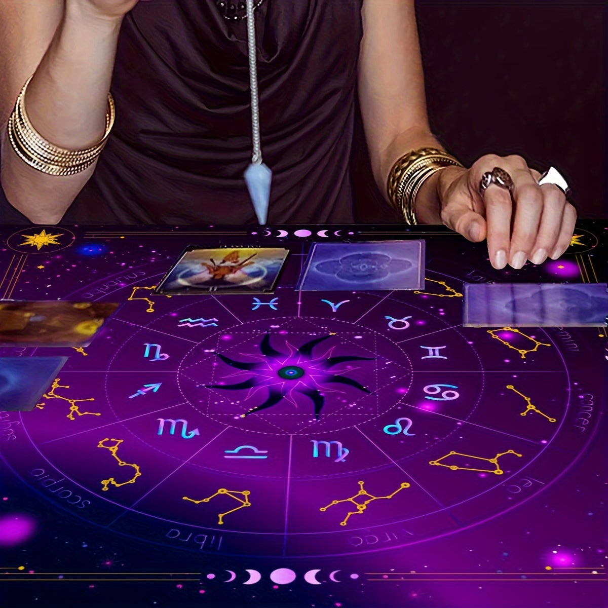 1pc, Twelve Constellations Tarot Astrology Cloth, Sun, Starlight, Altar Cloth, Witch Home Decoration Background Cloth.Gathering Board Game Card Pad