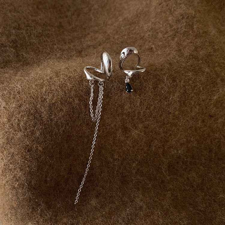 Super fairy asymmetric metal tassel ear bone clip female niche personality simple and versatile temperament no pierced earrings - Pedlar's Attic