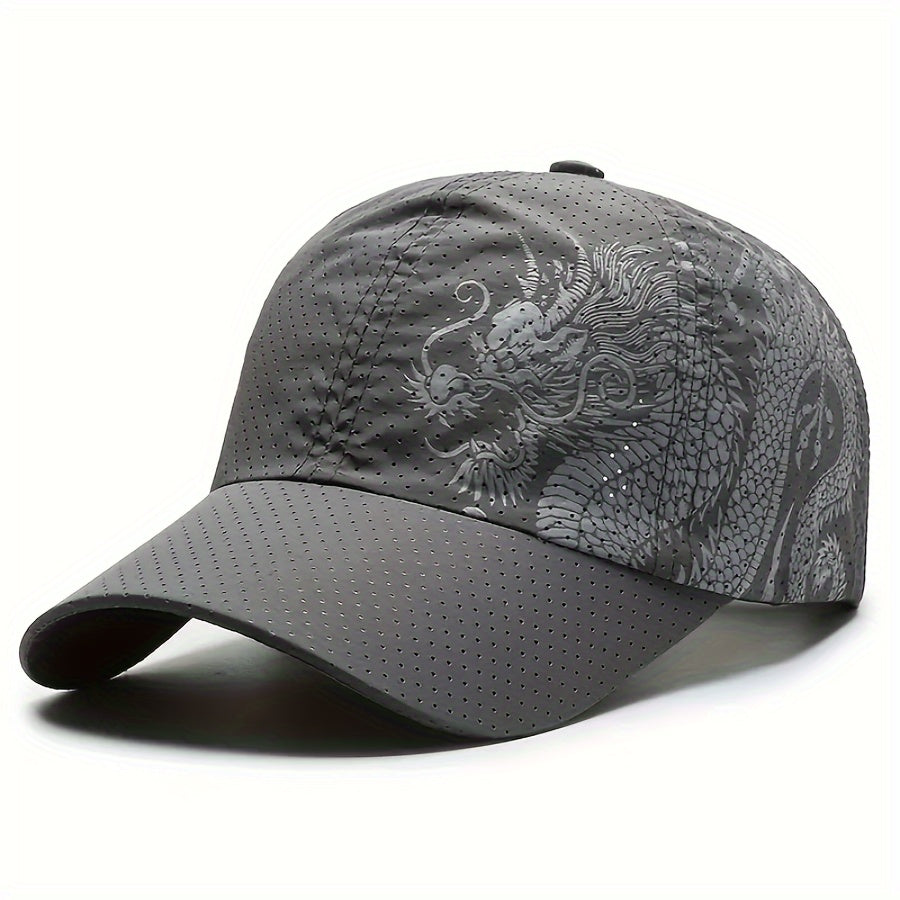 Mens Quick Dry Dragon Print Baseball Cap - Perfect for Outdoor Mountaineering and Casual Wear - Breathable, Lightweight, Adjustable, One-Size-Fits-Most Design
