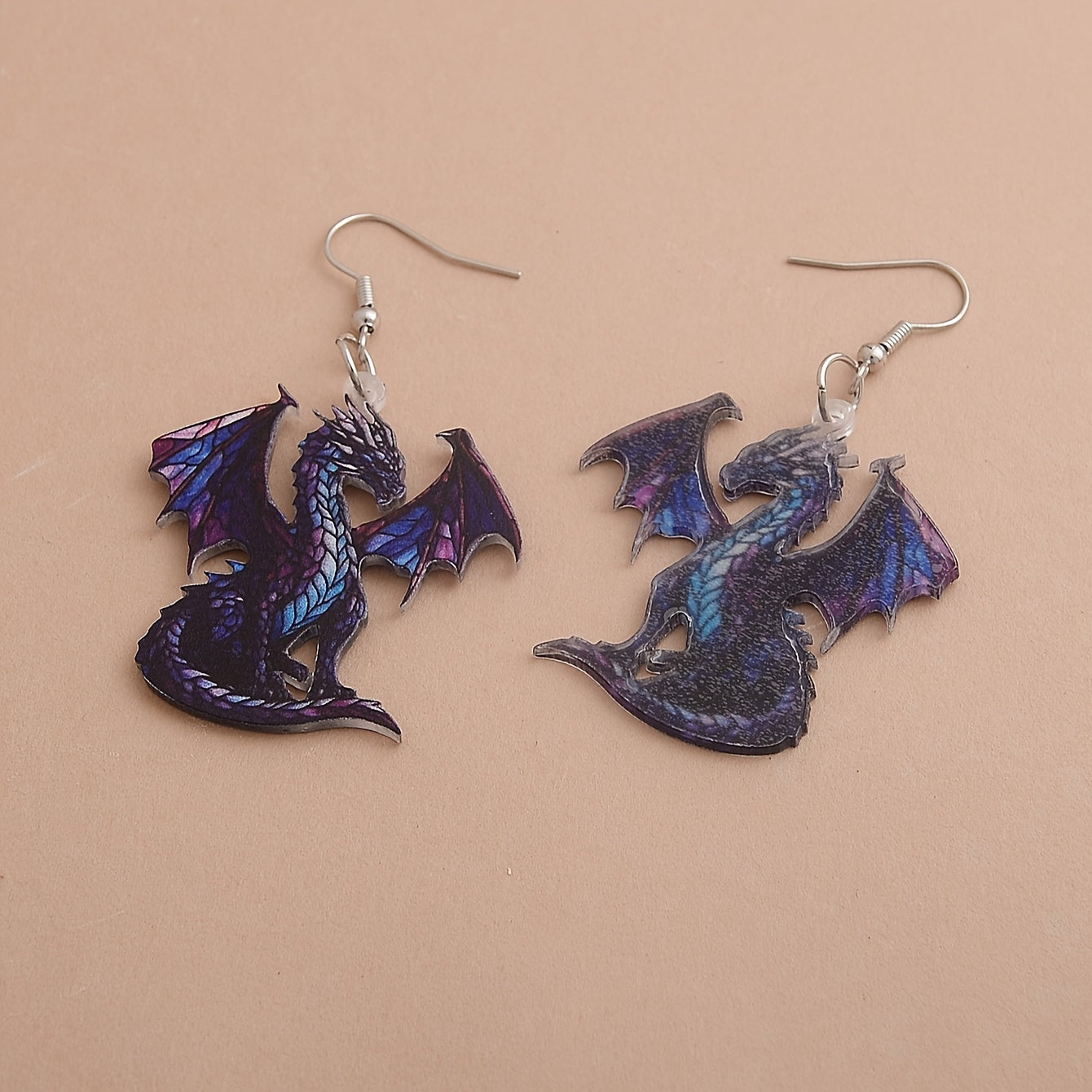 1 Pair of Vibrant Flying Dragon Dangle Earrings for Women - Cute & Whimsical Acrylic Design with Purple & Blue Wings, Perfect for Daily Wear & Vacation, Dragon Earrings