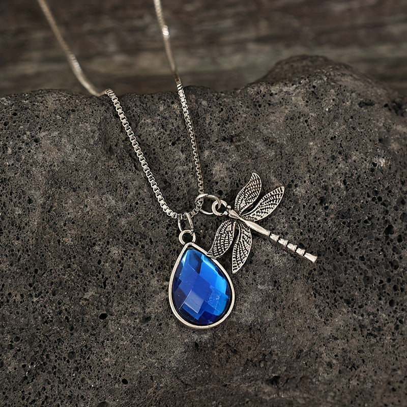 Stunning Dragonfly and Teardrop Zircon Pendant Necklace - Silver Plated Jewelry for a Chic Look