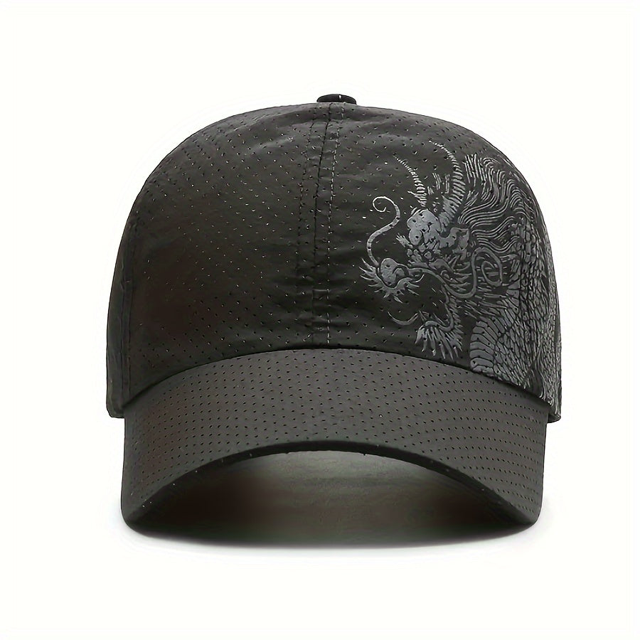 Mens Quick Dry Dragon Print Baseball Cap - Perfect for Outdoor Mountaineering and Casual Wear - Breathable, Lightweight, Adjustable, One-Size-Fits-Most Design