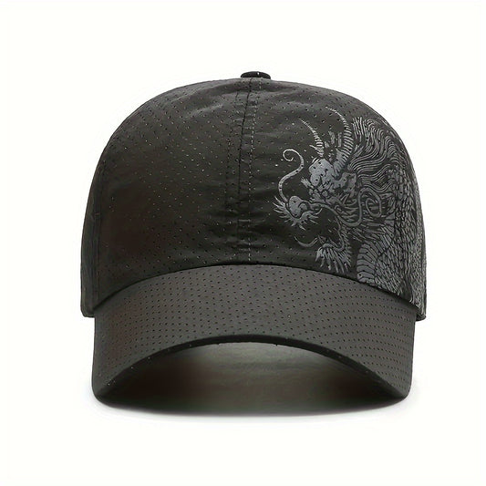 Mens Quick Dry Dragon Print Baseball Cap - Perfect for Outdoor Mountaineering and Casual Wear - Breathable, Lightweight, Adjustable, One-Size-Fits-Most Design