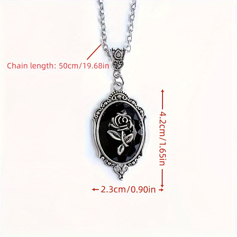 Gothic Style Rose Pattern Pendant Necklace, Wedding Banquet Party Jewelry Gifts For Men