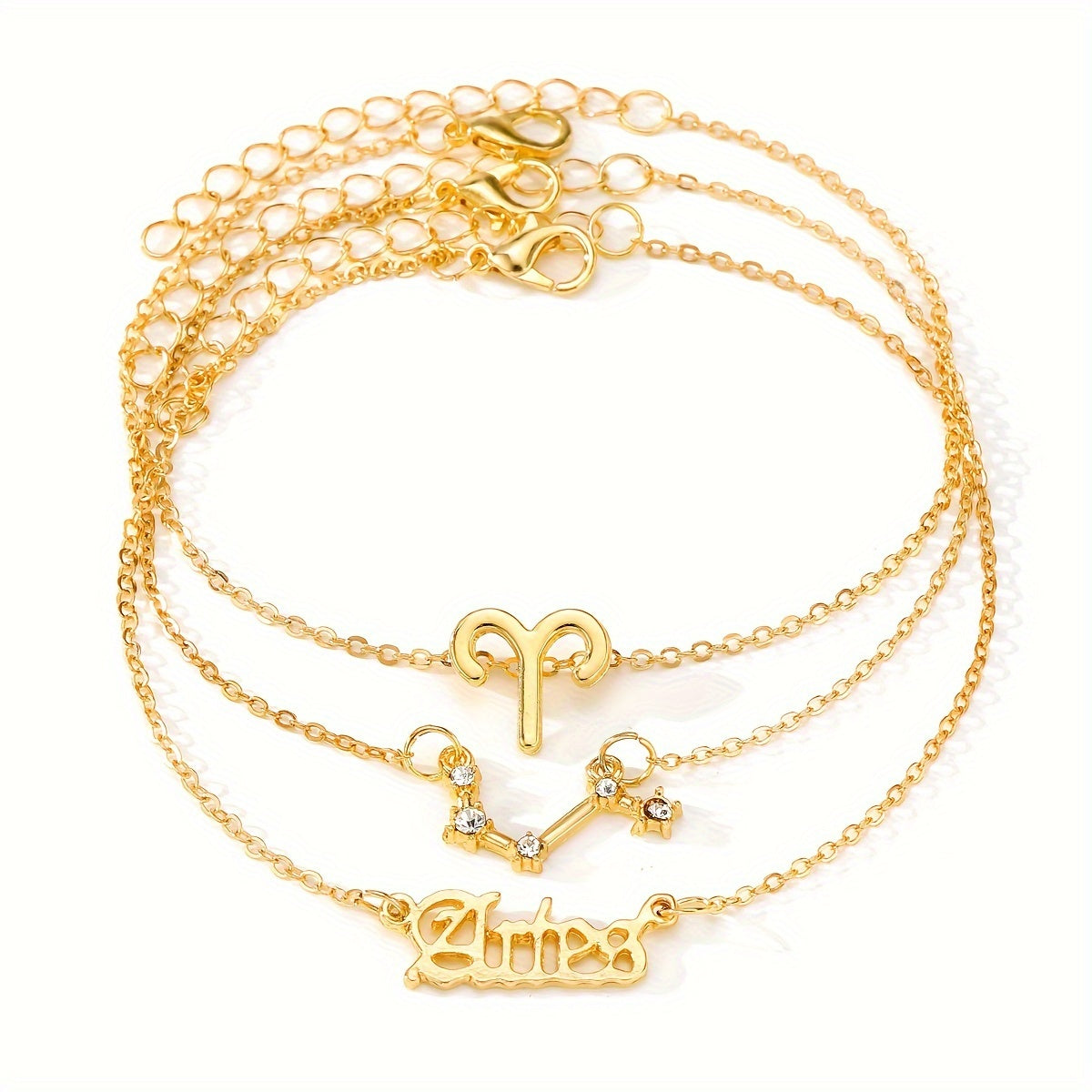 3 Pieces/ Set Golden Zodiac Anklets Set, Bohemian Elegant Ladies Multi-Piece Chain, Fashion Astrological Sign Charms For Women