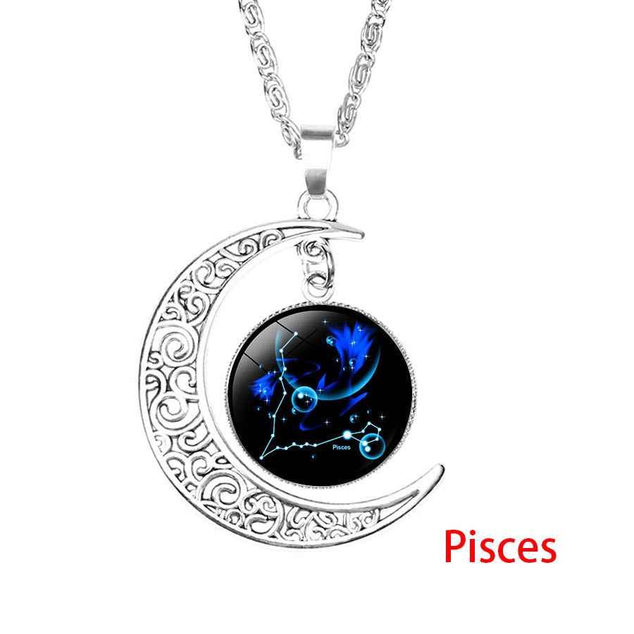 12 Zodiac Sign Pendant Necklace Glass Cabochon Double Galaxy Constellation Horoscope Astrology Necklace For Women Men Jewelry - Pedlar's Attic