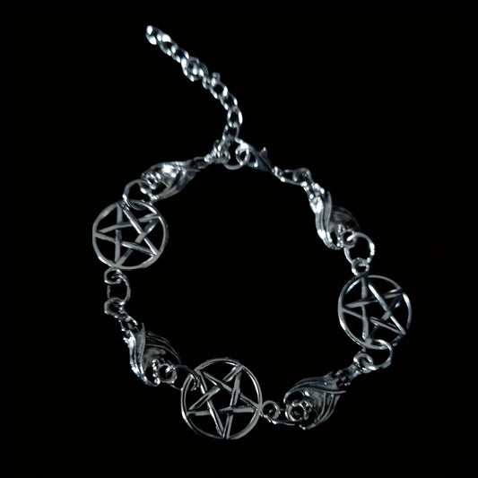 1pc Gothic Retro Pentagram And Bat Bracelet For Men