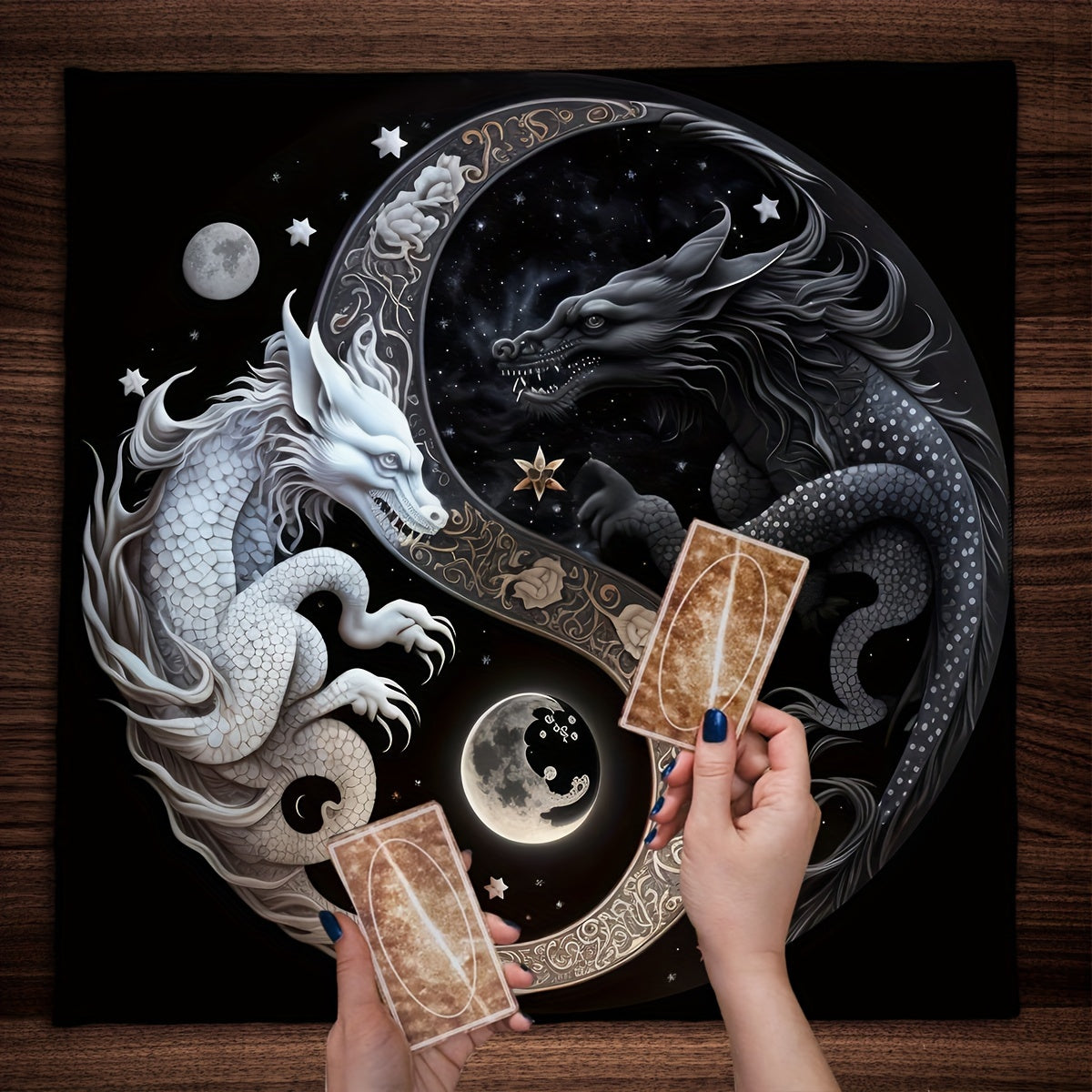 1pc, Chinese Dragon Tarot Card Tablecloth Tapestry Black Moon Starry Sky Dragons Tarot Tablecloth For Spread Tarot Reading Cloth Wall Decoration Home Room Decor