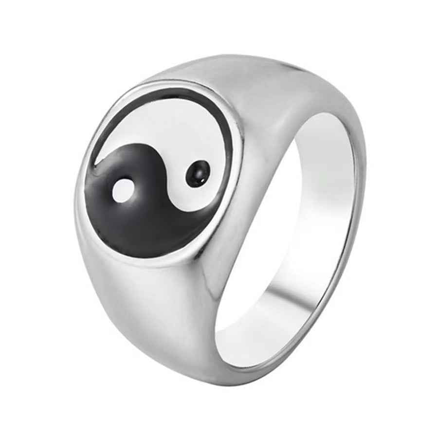 Taoist Spirit Men's Titanium Steel Yin Yang Ring - Creative Epoxy Tai Chi Design for Bold Personalities - Pedlar's Attic