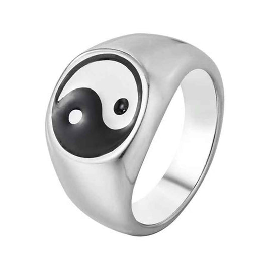 Taoist Spirit Men's Titanium Steel Yin Yang Ring - Creative Epoxy Tai Chi Design for Bold Personalities - Pedlar's Attic