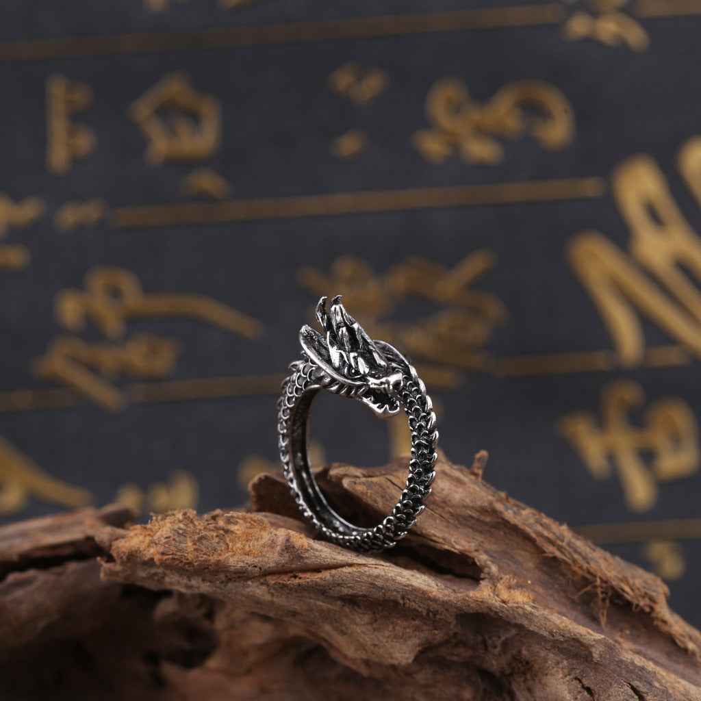 Retro Dragon Ring Male Hipster Personality Domineering Exaggerated Single Open Trendy Men And Women Index Finger - Pedlar's Attic