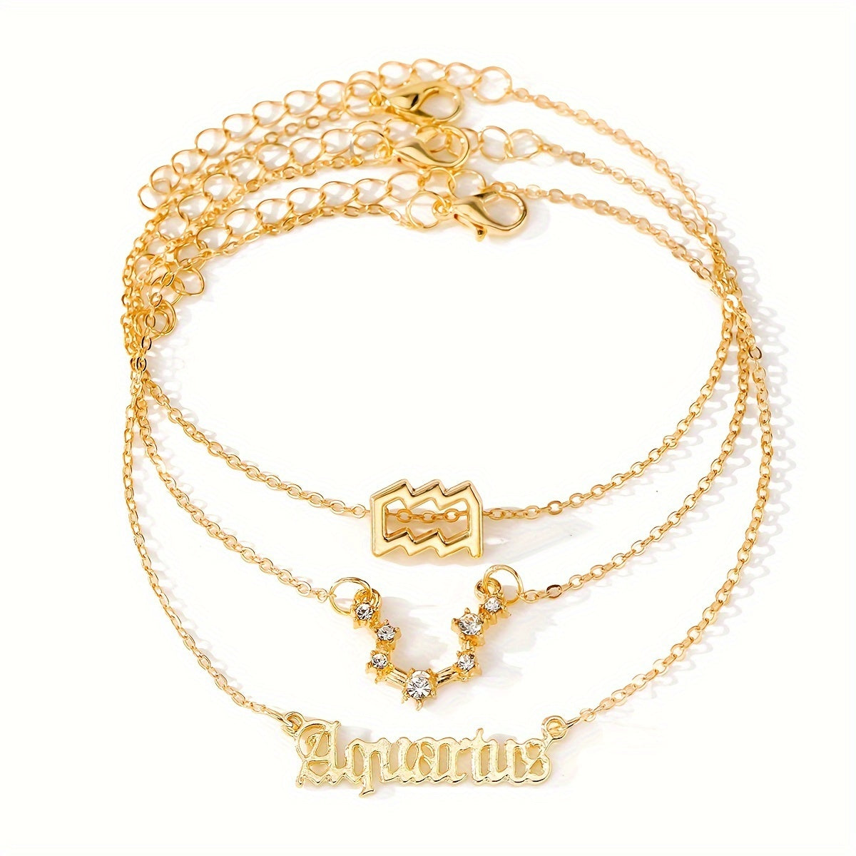 3 Pieces/ Set Golden Zodiac Anklets Set, Bohemian Elegant Ladies Multi-Piece Chain, Fashion Astrological Sign Charms For Women