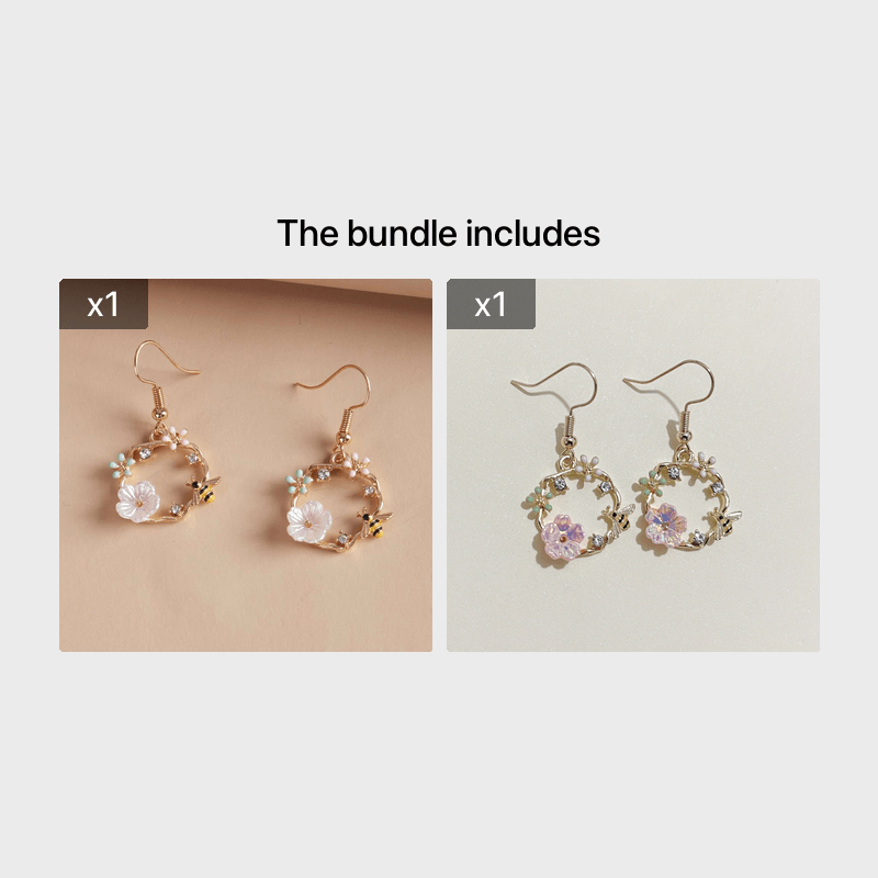 Dongda Super Fairy Quality Silvery Needle Bee Garland Shell Flower Stud Earrings