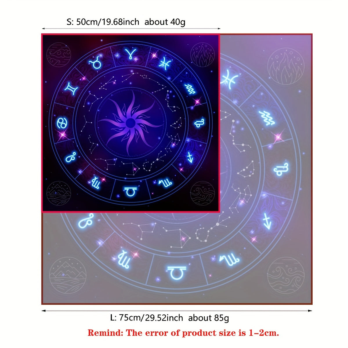 1pc, Twelve Constellations Tarot Astrology Cloth, Sun, Starlight, Altar Cloth, Witch Home Decoration Background Cloth.Gathering Board Game Card Pad
