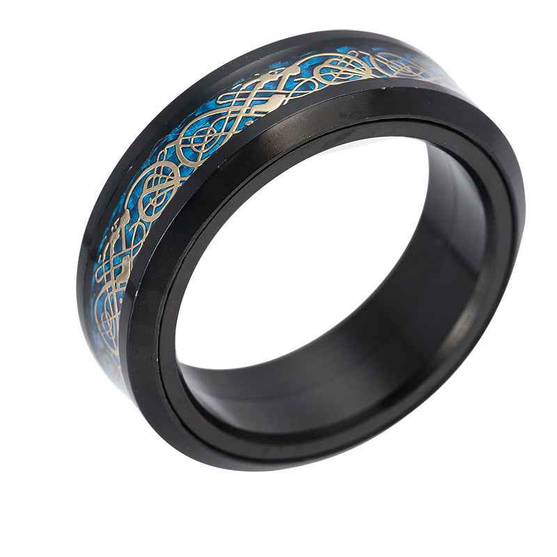 Titanium Steel Rotating Carbon Fiber Dragon Pattern Ring Domineering Men's Rotating Decompression Ring Jewelry - Pedlar's Attic