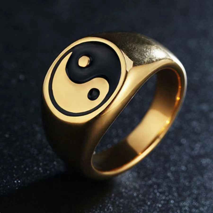 Taoist Spirit Men's Titanium Steel Yin Yang Ring - Creative Epoxy Tai Chi Design for Bold Personalities - Pedlar's Attic