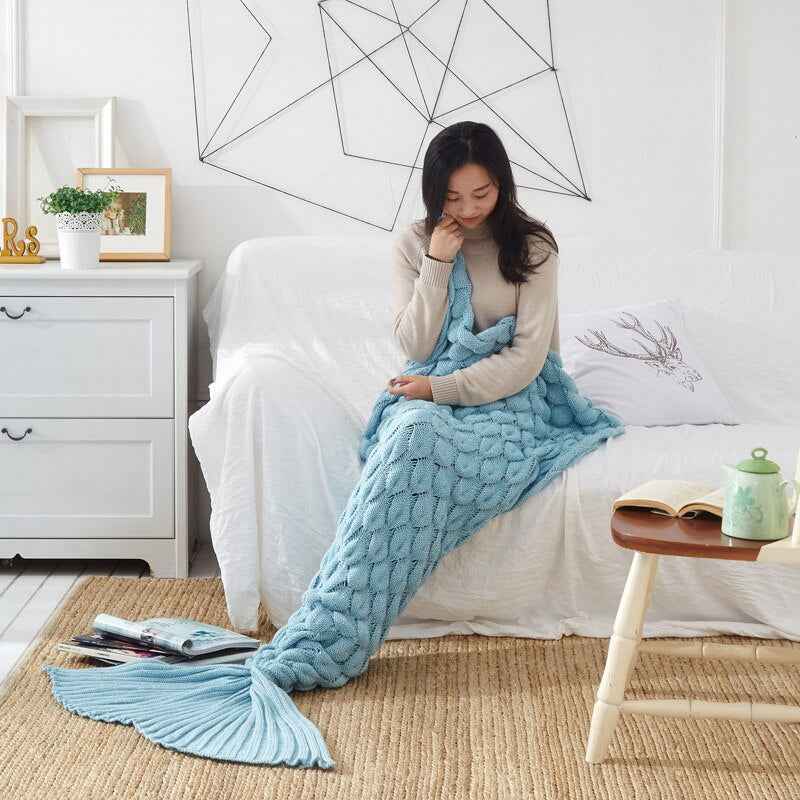 Mermaid Blanket Blankets Knitting Fish Tail Blanket Sofa Cover Birthday Gifts For Girls - Pedlar's Attic