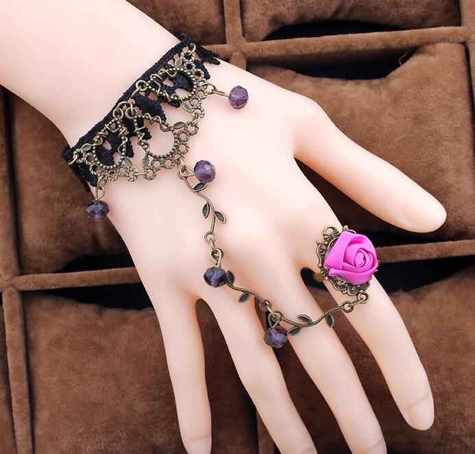Women's Bracelet Retro Flower Vine Spirit Crystal Lolita Temperament Lace Bracelet With Ring Jewelry - Pedlar's Attic