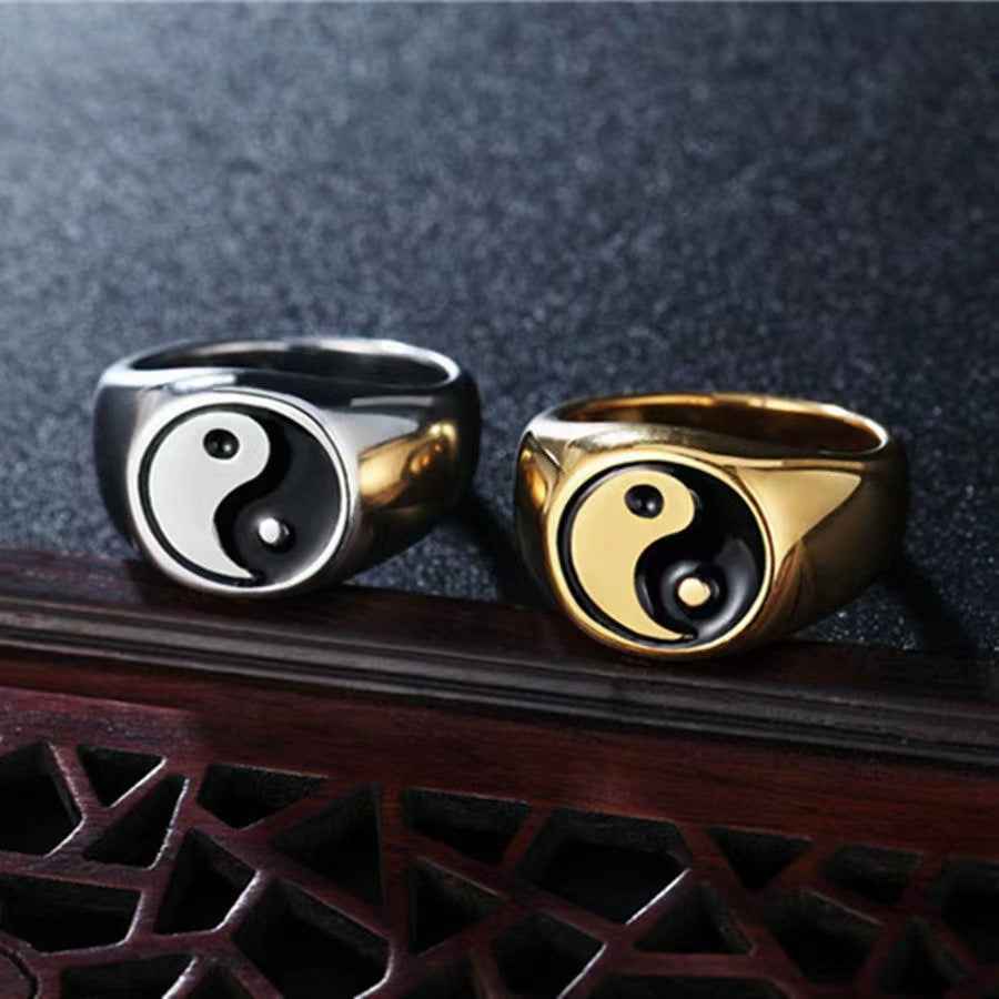 Taoist Spirit Men's Titanium Steel Yin Yang Ring - Creative Epoxy Tai Chi Design for Bold Personalities - Pedlar's Attic