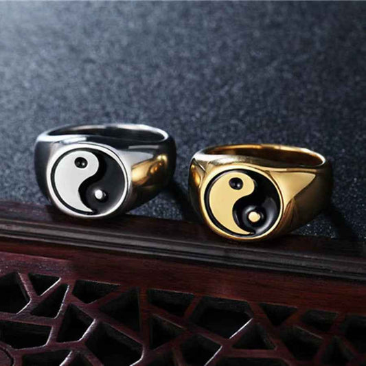 Taoist Spirit Men's Titanium Steel Yin Yang Ring - Creative Epoxy Tai Chi Design for Bold Personalities - Pedlar's Attic