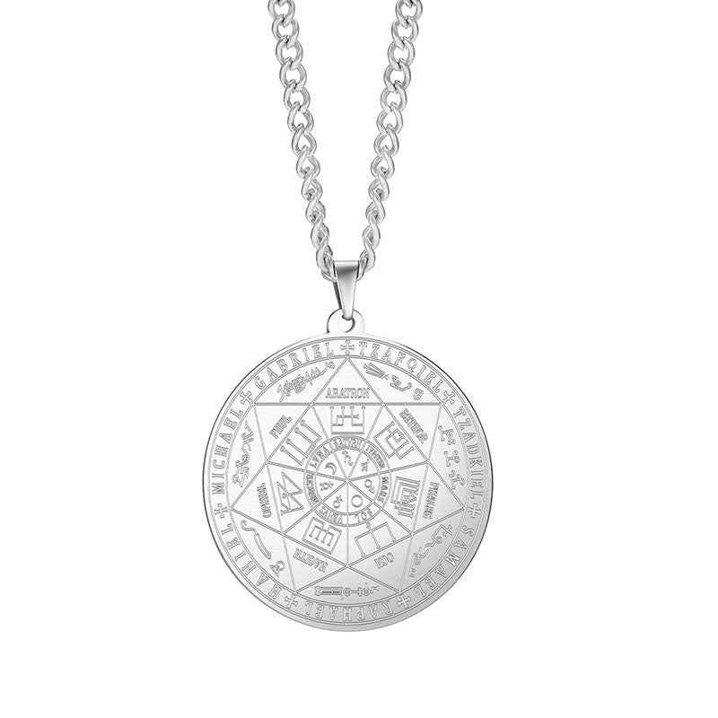 Religious Angel Seal Pendant Necklace - Inspiring Stainless Steel Rune Hexagram Design - Pedlar's Attic