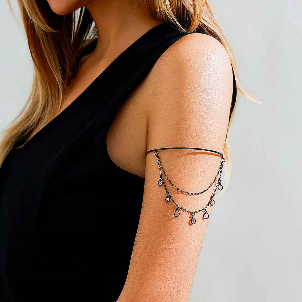 Sweet and Cool Gothic Cross Crystal Chain Multi layer Open Arm Bracelet Hand Ornament Leg Chain - Pedlar's Attic