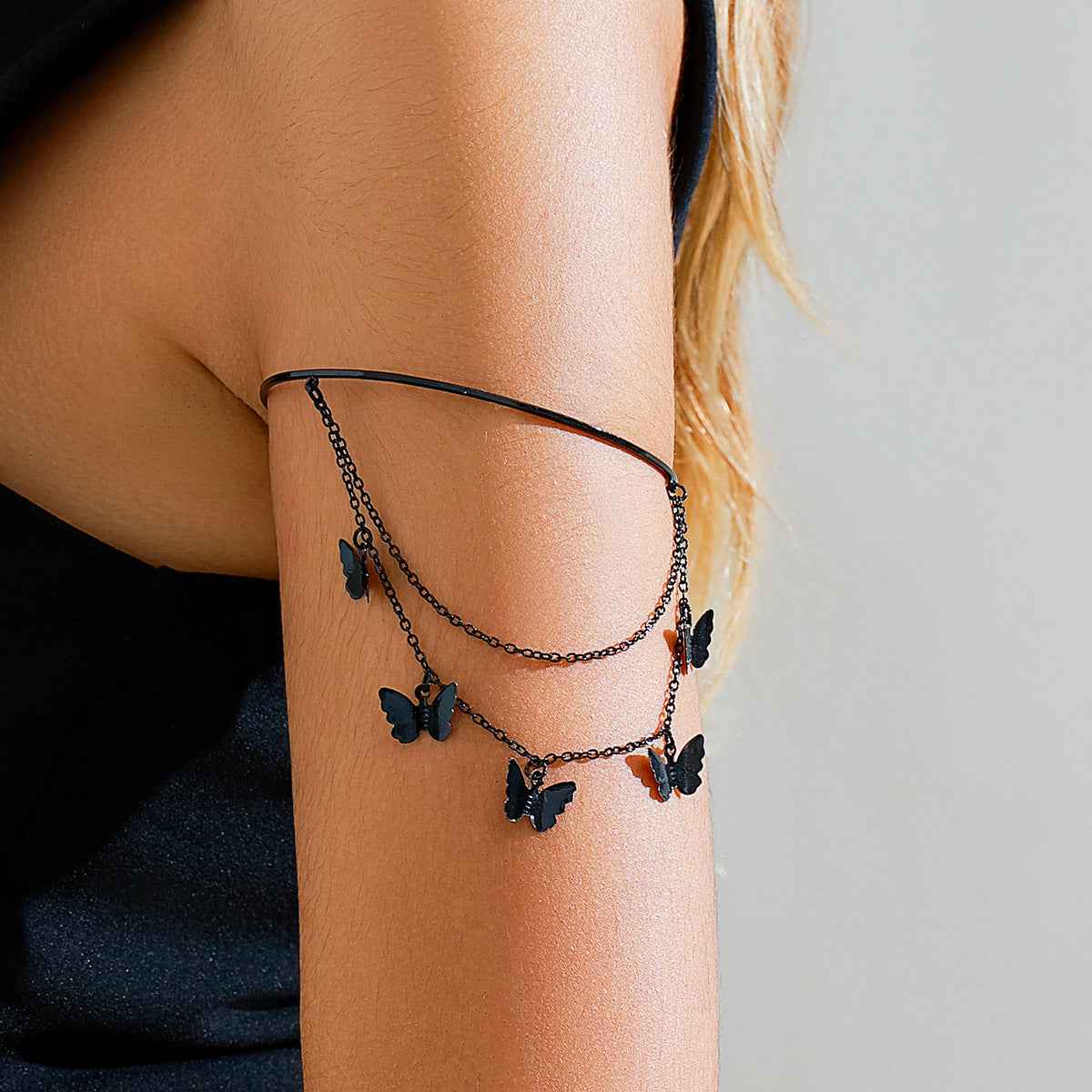 Sweet and Cool Gothic Cross Crystal Chain Multi layer Open Arm Bracelet Hand Ornament Leg Chain - Pedlar's Attic