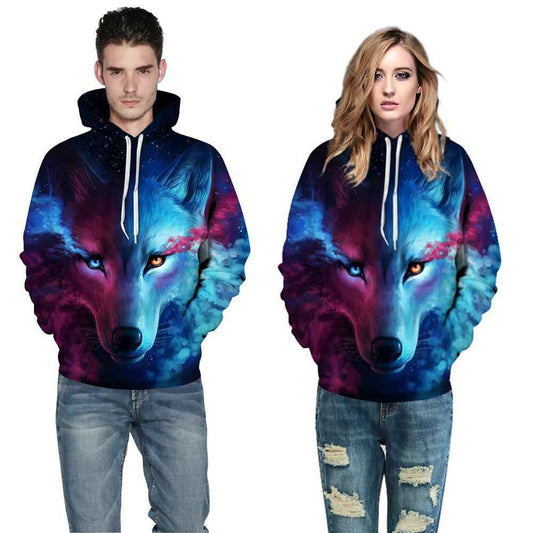 Wolf Spirit Hooded Sweater - Eye-Catching Digital Wolf Print on Soft Cotton for Men & Women - Pedlar's Attic