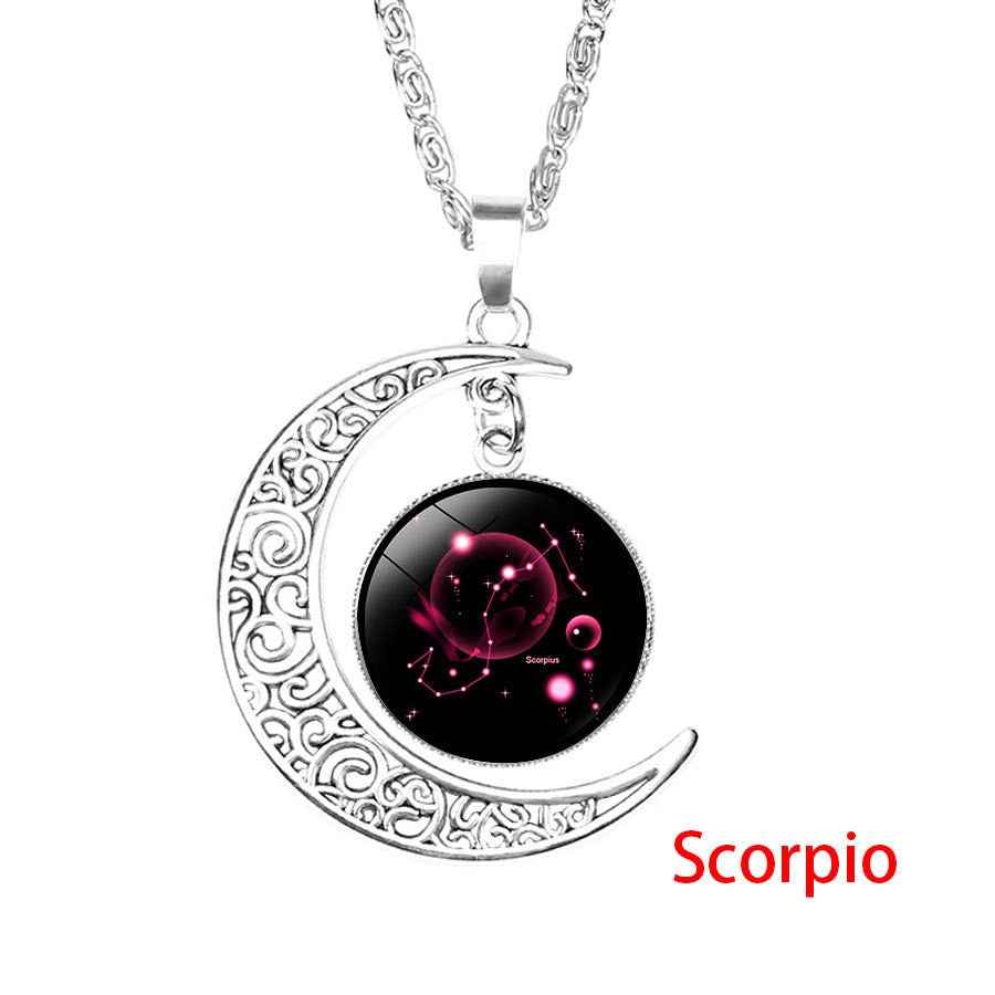 12 Zodiac Sign Pendant Necklace Glass Cabochon Double Galaxy Constellation Horoscope Astrology Necklace For Women Men Jewelry - Pedlar's Attic